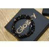 Glosery wrap náramok zdobený krištáľom v tvare krížika, stopery, lesklý / matný čierny achát 4-6mm