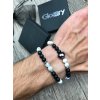 Partnerský Glosery wrap náramok zdobený krištáľom v tvare srdiečka Swarovski®, stopery, lesklý / matný čierny achát a howlite 6mm