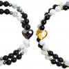 Partnerský Glosery wrap náramok zdobený krištáľom v tvare srdiečka Swarovski®, stopery, lesklý / matný čierny achát a howlite 6mm