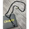 Luxusný Glosery náhrdelník v tvare ruženca s lesknúcim krížikom a disko guľami od Swarovski®, stopery, lesklý / matný čierny achát 6-8mm