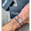 Luxusný set dvoch Glosery náramkov Krížik a krištále 4mm, chirurgická oceľ, šnúrka 1mm