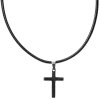 Šnúrkový Glosery náhrdelník s krížikom - bez zapínania - chir. oceľ, čierna šnúrka 1,5 a 2mm