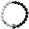 Glosery náramok s lesknúcim krištáľom v tvare srdca od Swarovski®, lesklý čierny achát a howlite 8mm