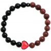 Glosery náramok s lesknúcim krištáľom v tvare srdca od Swarovski®, lesklý čierny achát a červený korál 8mm