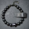 Glosery náramok s lesknúcim krištáľom v tvare krížika, lesklý / matný čierny achát 6-10mm