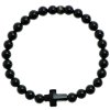 Glosery náramok s lesknúcim krištáľom v tvare krížika, lesklý / matný čierny achát 6-10mm