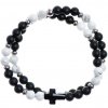 Wrap Glosery náramok s lesknúcim krištáľom v tvare krížika, pozlátené stopery, lesklý / matný čierny achát a howlite 4-6mm