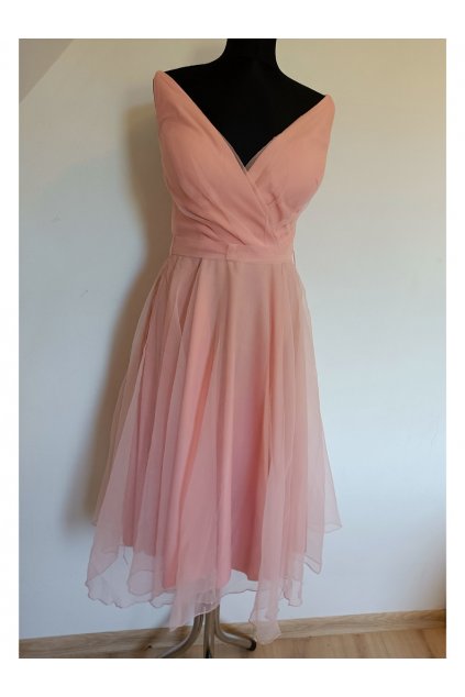 Bledě růžové midi šaty bez ramínek (Veľkosť 42)