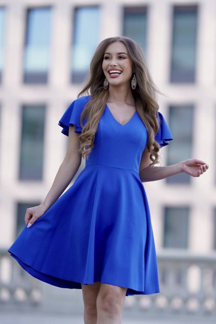 Královsky modré šaty s volánky (Veľkosť 40)