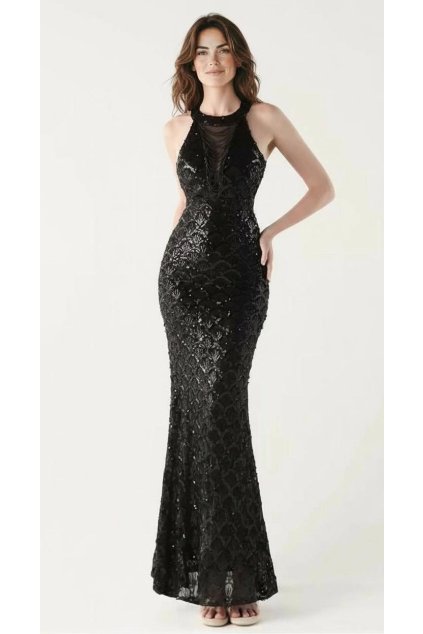 Dlouhé společenské černé šaty s flitry a kamínky