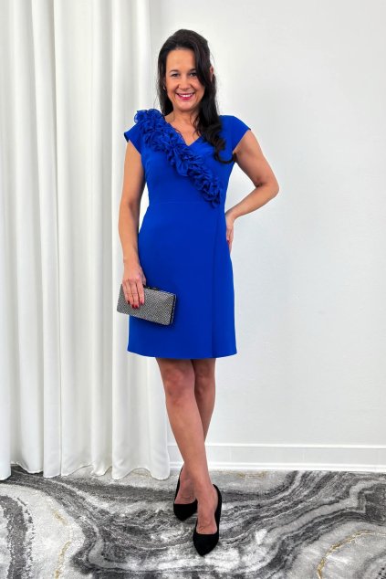 Kráľovsky modré šaty s ozdobným volánom