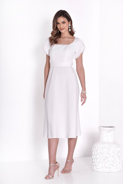 Bílé midi šaty s perličkami