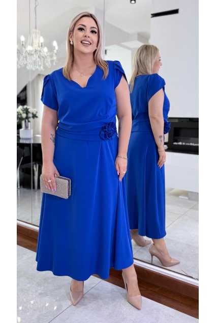 Královsky modré šaty s květinou