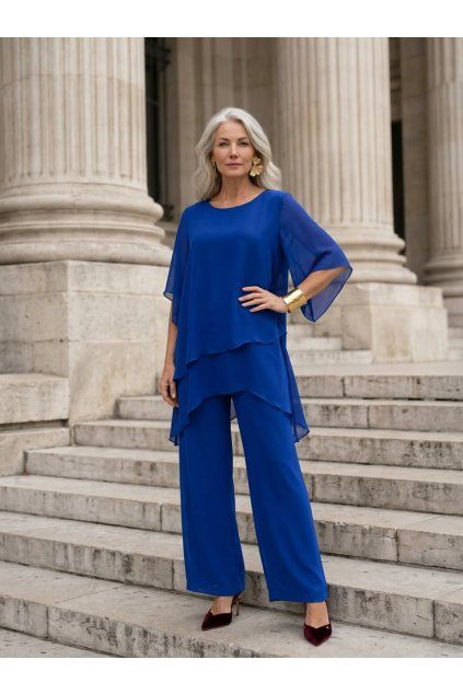 Šifónový komplet kráľovsky modrý