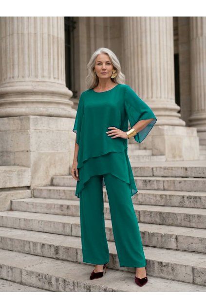 Šifónový komplet zelený