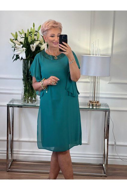 Zelené šifónové šaty s leskom