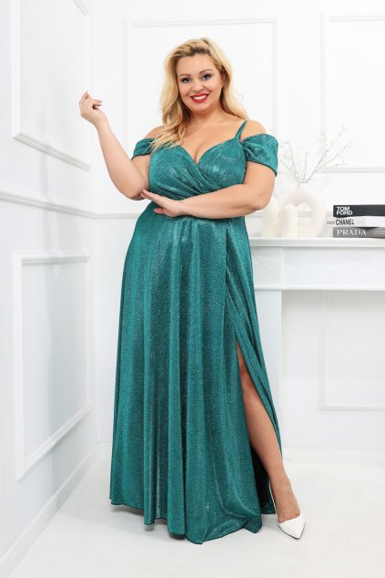 Dlhé spoločenské trblietavé smaragdové šaty