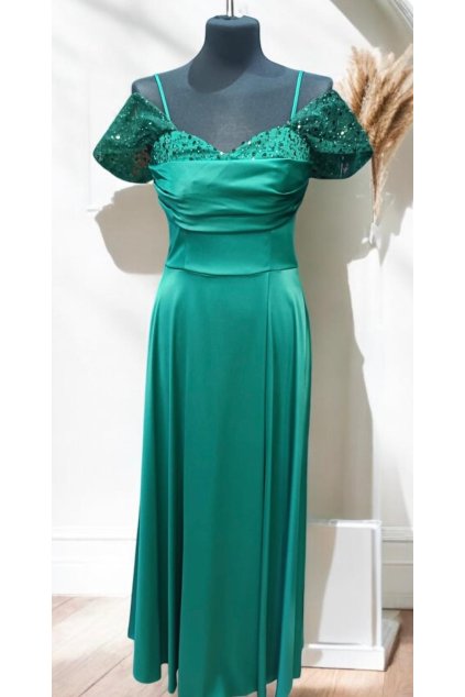 Dlouhé společenské zelené šaty s flitry