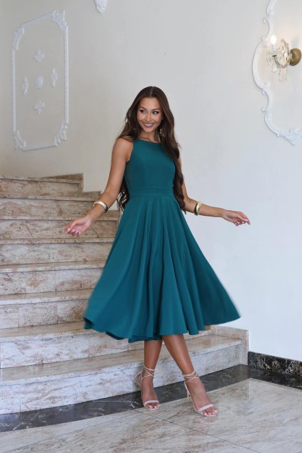 Zelené midi šaty s viazaním