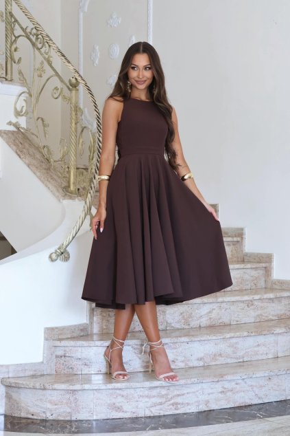 Čokoládové midi šaty s viazaním