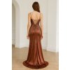 Dlhé spoločenské hnedé šaty s kamienkami a viazaním