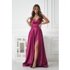 Dlhé spoločenské bordové saténové šaty na viazanie