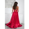 Dlouhé společenské červené saténové šaty na vázání