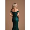 Dlouhé společenské zelené flitrované šaty s padlými rameny