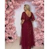Dlouhé společenské bordó šaty s flitry a tylem