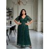 Dlhé spoločenské zelené šaty s flitrami a tylom