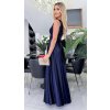 Dlhé spoločenské tmavomodré šaty s mašľou