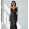 Dlouhé společenské černé flitrované šaty na ramínka