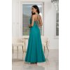 Dlouhé společenské tyrkysové šaty s vázáním