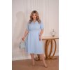 Bledomodré áčkové šaty s rukávom a ozdobou