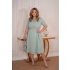 Mentolové áčkové šaty s rukávem a ozdobou