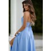 Dlouhé společenské blankytně modré šaty na vázání