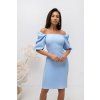 Bledě modré přiléhavé šaty s puff rukávy