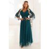 Dlouhé společenské zelené tylové šaty