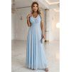 Dlouhé společenské bledě modré šaty s tylem a třpytkama