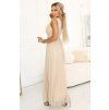 Dlouhé společenské béžové šaty s tylem