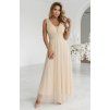 Dlhé spoločenské béžové šaty s tylom