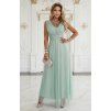 Dlhé spoločenské bledozelené šaty s tylom