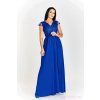 Dlhé spoločenské modré šaty s čipkou
