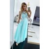 Dlhé mentolové spoločenské šaty s čipkou
