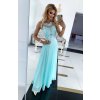 Dlhé mentolové spoločenské šaty s čipkou