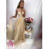Dlhé zlaté spoločenské šaty s tylovou sukňou