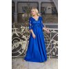 Dlhé spoločenské kráľovsky modré šaty s trojštvrťovým rukávom