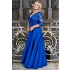 Dlhé spoločenské kráľovsky modré šaty s trojštvrťovým rukávom