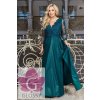 Dlhé spoločenské zelené šaty s čipkovaným rukávom