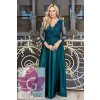 Dlhé spoločenské zelené šaty s čipkovaným rukávom